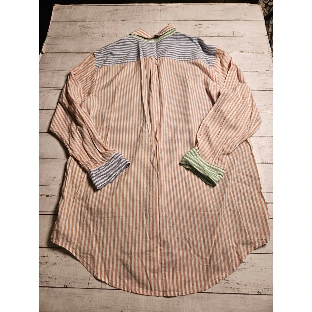 Aerie Womens Large Colorblock Striped Button Down Shirt Oversized Pastel Coastal - Picture 6 of 7